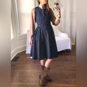 TeeBerry & Weave Criss Cross Back Dress Large Navy Cherry Print Aline Sleeveless